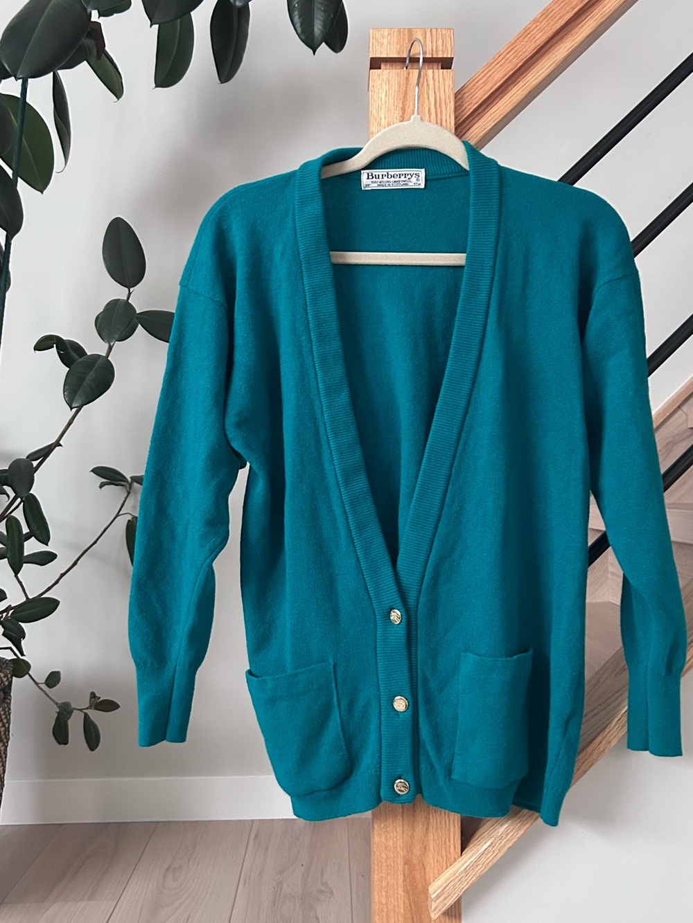 Authentic Vintage Burberrys Women’s Cardigan Sweater in Rich Teal/Emerald Green